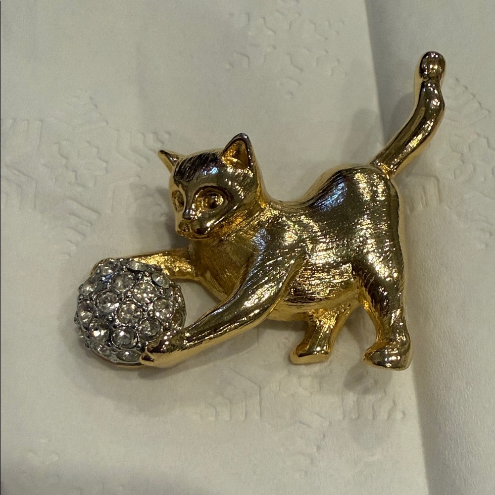 Givenchy Gold Cat Brooch with Silver Ball